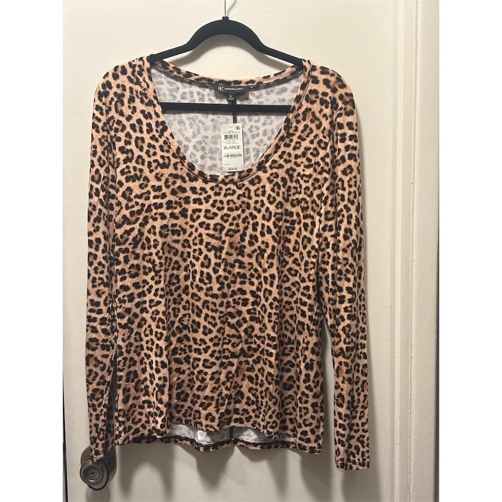 INC International Concepts Top Womens XL Leopard Cheetah Print Scoop